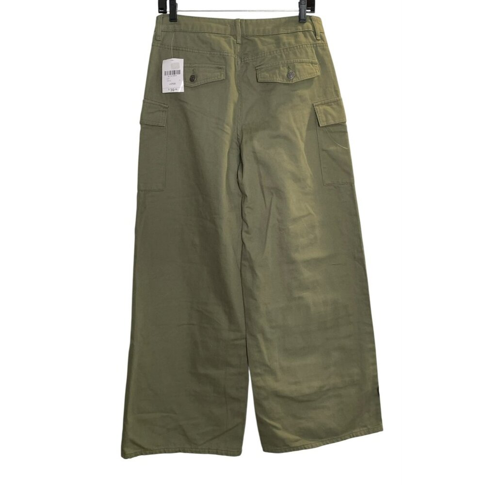 Forever 21 Women's High-Waisted Olive Cargo Pants Large Wide-Leg NWT - Picture 6 of 7